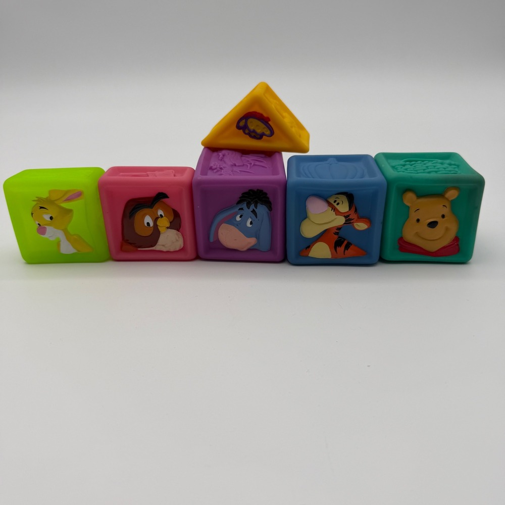 Disney Winnie the Pooh Soft Rubber Squeeze Blocks 7pc Tigger Eeyore Rabbit Owl‎